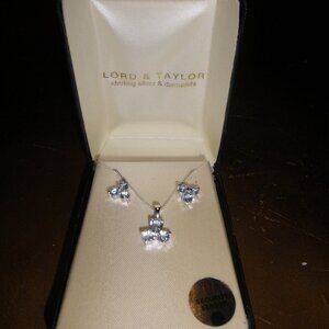 Women's Sterling Silver & Triple Blue Diamonds 18" Necklace w/ Stud Earrings